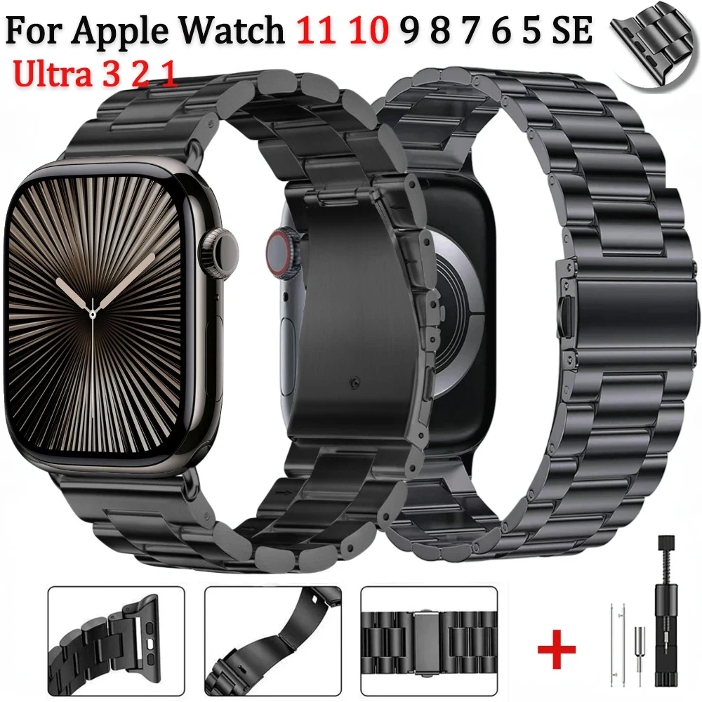 애플 워치 밴드용 메탈 스트랩 46mm 42mm 44mm 45mm 40 41mm 스테인리스 스틸 손목밴드 iWatch 시리즈 11 10 9 8 7 6 SE 울트라 49mm