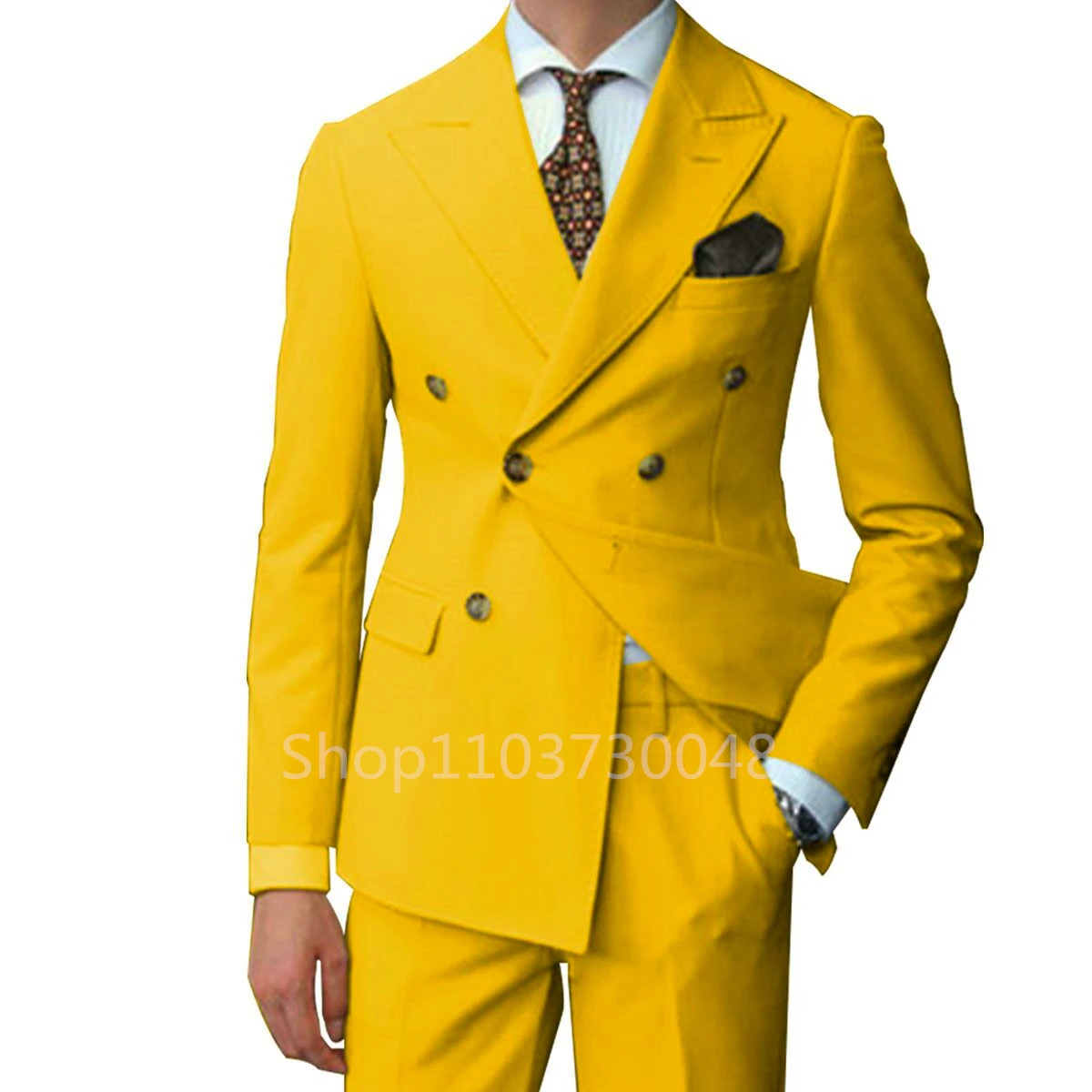 2 Pieces Men Wedding Suits Set Fashion New Men's Formal Business Suits Sets Peak Lapel Double Breasted Blazer Trousers for Prom