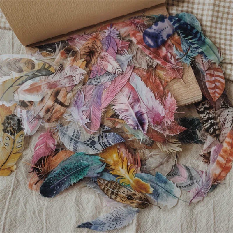 

160pcs Modern Labels Stamps Colorful Feathers Handbook Junk Journal Scrapbooking DIY Material Paper Pack Album Diary Craft Paper