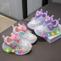 Princess-Themed Spring 2025 Children’s Sports Shoes For Girls With Illuminating Buttons Breathable Design For School Campus