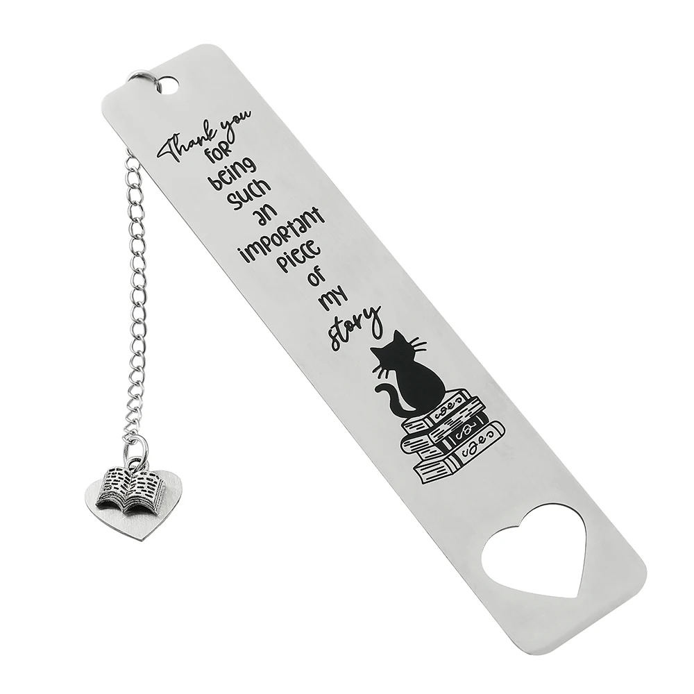 

Stainless Steel Cat Inspiring Quote Bookmark “Thank you for being such an important piece of my story”Metal Bookmark Gifts