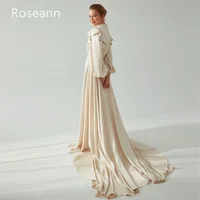 Customized Muslim Retro High Collar A-line Wedding Dresses Ruffle Satin Draped Pleat Ribbon Full Bride Dresses robe de mariée 2