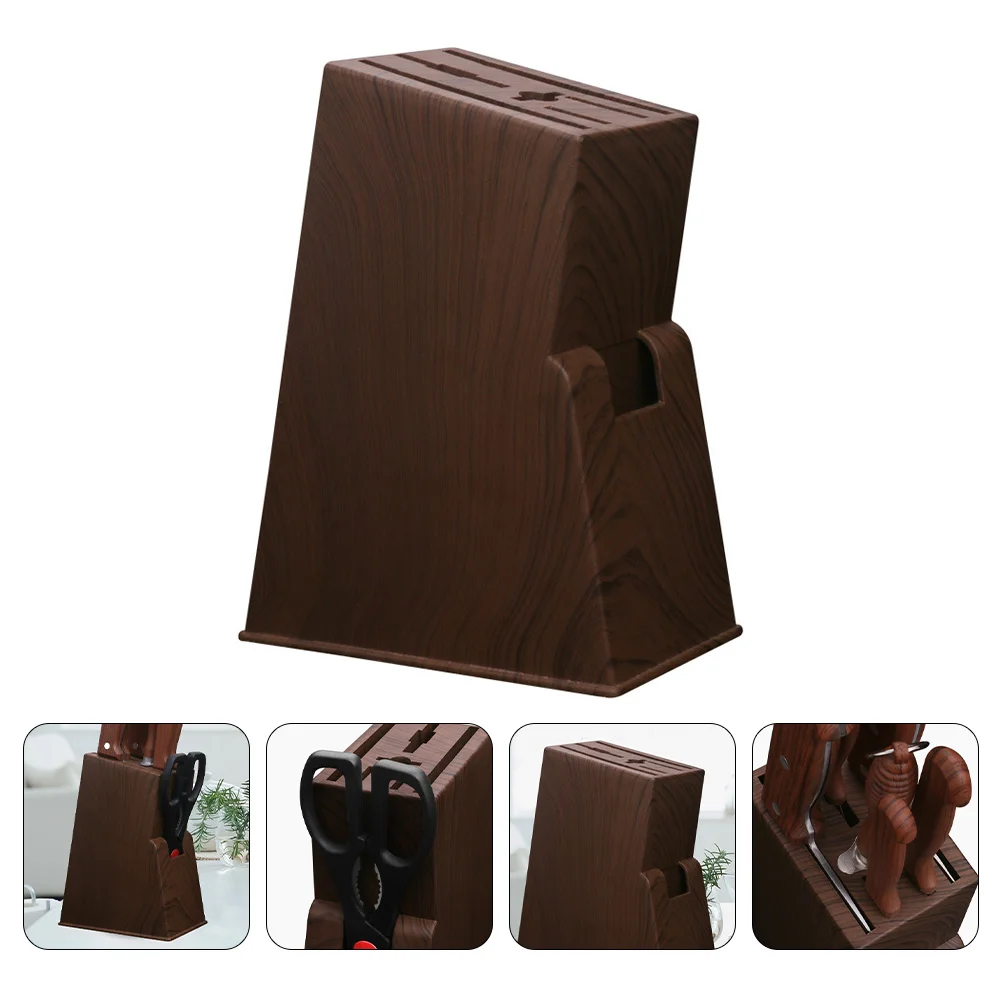Knife Holder Kitchen Desktop Storage Rack Imitation Wood Grain Shelves Plastic