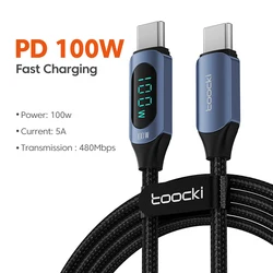 Toocki 100W High-Speed USB-C to USB-C Charging and Display Cable - 1m (100W C- C Blue)