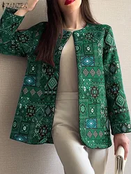 ZANZEA Retro Straight Outwears Women Vintage Blazer 2024 Autumn Fashion Long Sleeve Jacket Casual Loose Bohemian Printed Coats