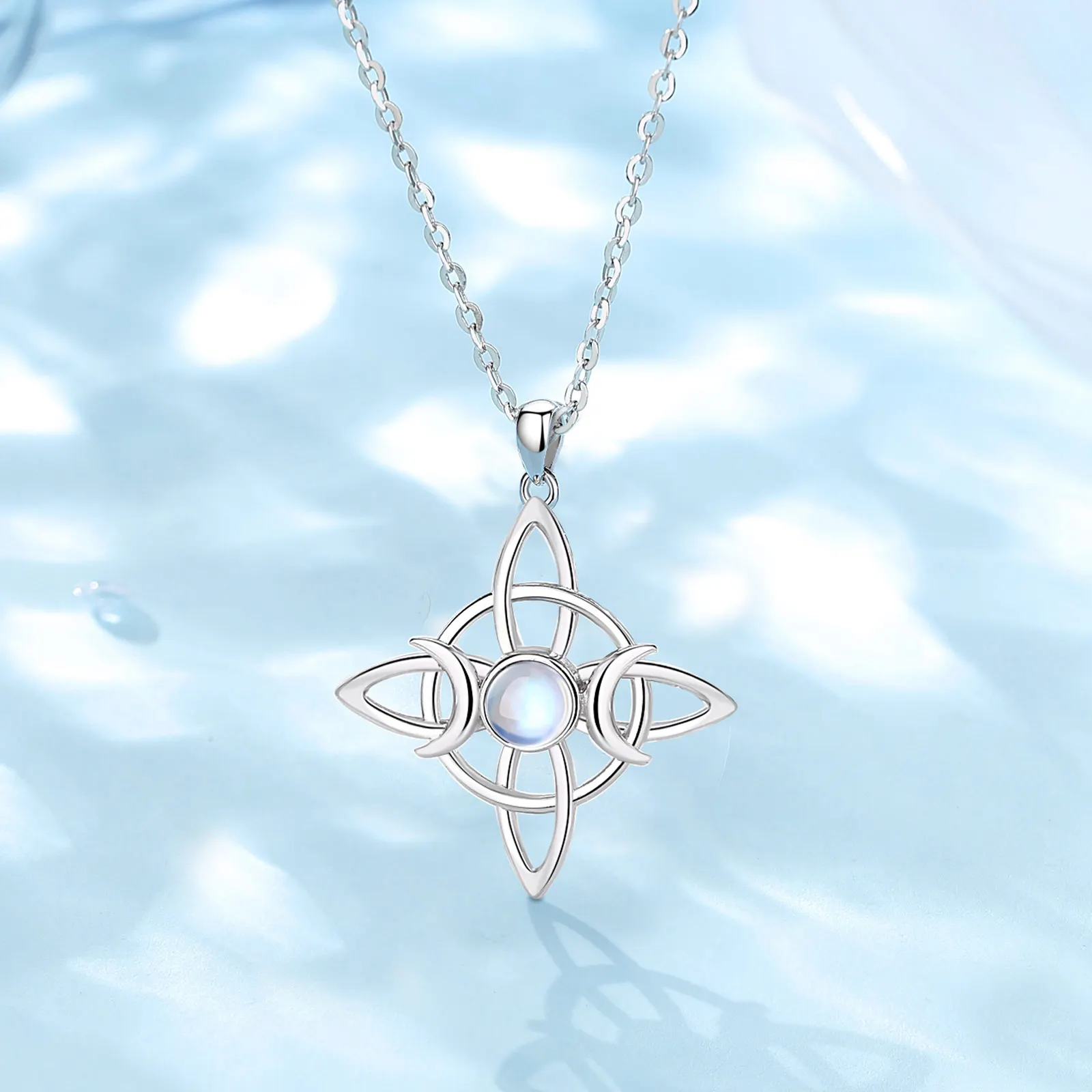 Eudora 925 Sterling Silver Witch's Knot Triple Moon Necklace Moonstone Amulet Pendant for Women Witch Jewelry Exquisite Gift silver necklace charms pendant necklace silver necklace silver pendant