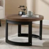 Round Wood Coffee Table 23.5" Farmhouse Rustic Small Circle Living Room Coffee Table, End Table Sofa Side Table, Brown Walnut 4