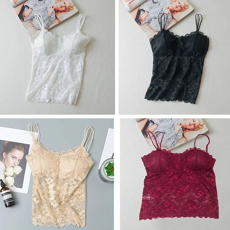 Description Picture 3 of itemFloral Cami Padded Tank Top Women's Underwear Sexy Lace Bralette Crochet Flower Vest Camisole