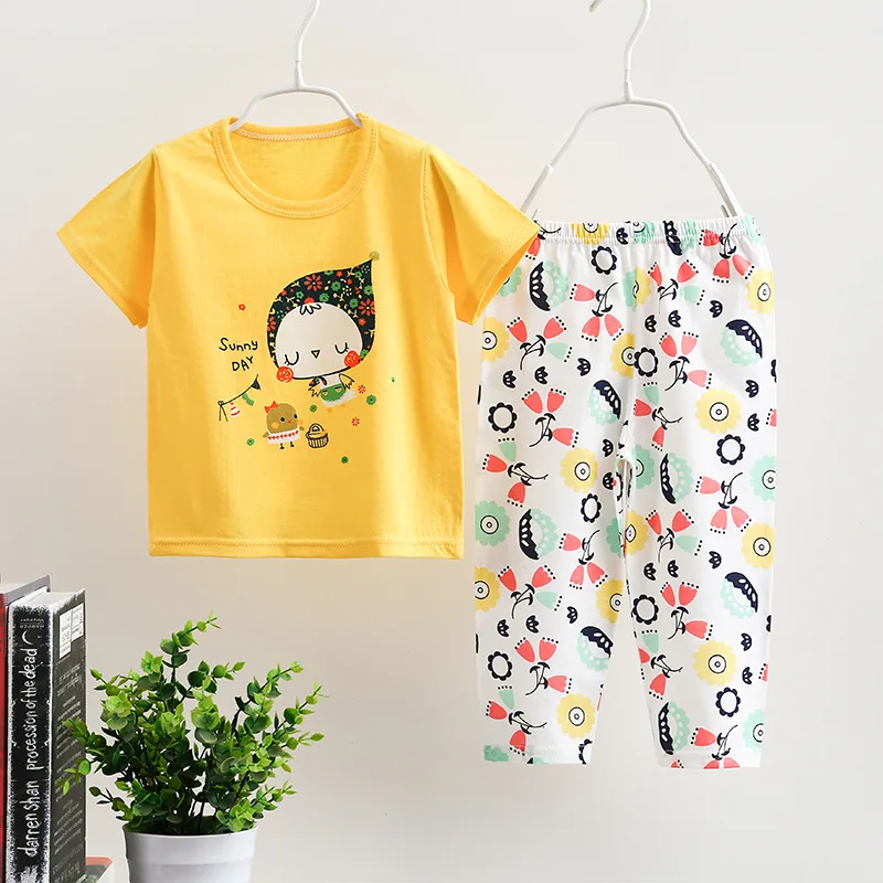 New 2022 Kids Boys Clothing Sets Summer Cartoon Print Short Sleeve O-Neck Cute T-Shirt Tops with Pants Baby Girls Pajamas Sets clothing sets baby Clothing Sets