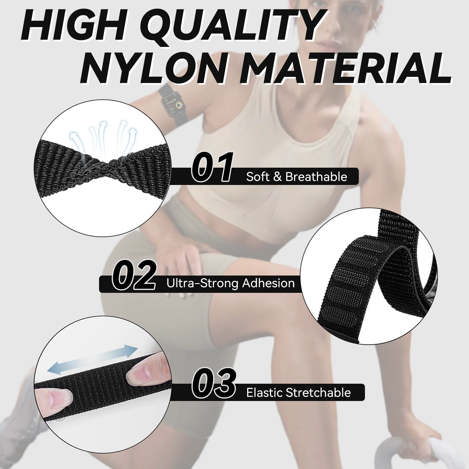 아이워치 SE 울트라 시리즈용 통기성 나일론 암밴드, 발목 및 팔 밴드, 애플 워치 49mm, 45mm, 44mm, 42mm, 41mm, 40mm, 38mm 호환