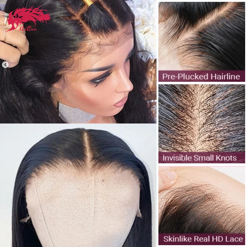 Ali Queen Hair 13x4 13x6 HD Lace Frontal Invisible Melt Skin Full Brazilian Virgin Hair Deep Wave human hair wig for women