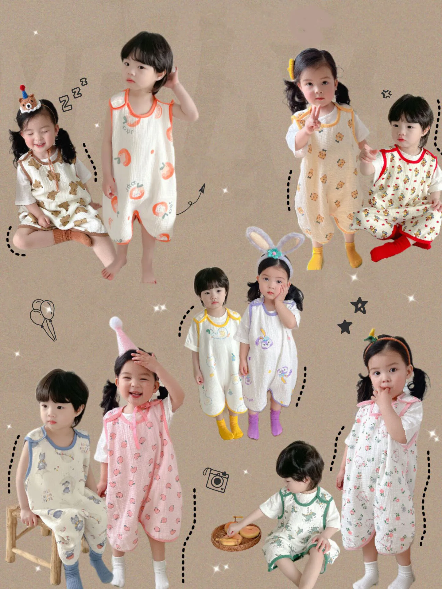 Summer Cute Baby Sleepwear Cartoon Thin Kids Sleeveless Vest Crawling Cotton Sleeping Bag 1-5Years Kids baby sleeping bag