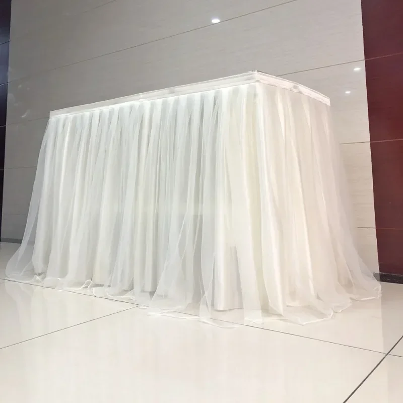 6FT Dboule Layer Voile Table Skirt Wedding Decoration Birthday Party Holiday Festival Celebration Organza Fabric Hotel Events