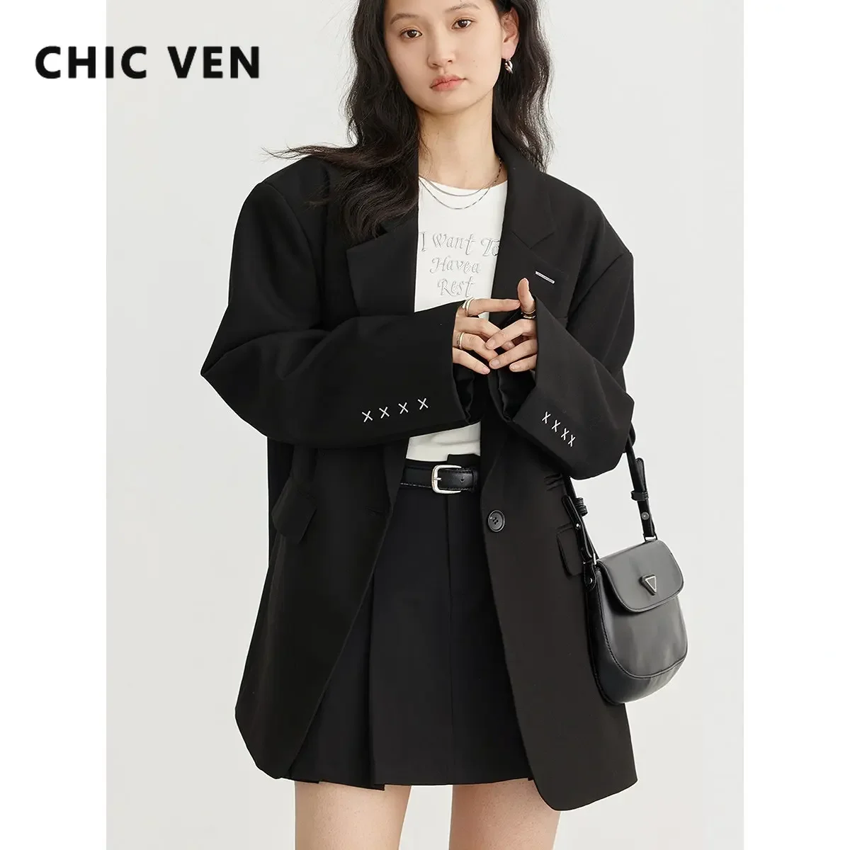 Women's Blazers Casual Cuffs Embroidered Suit Coat Office Lady Tops Fashion Outwear Female Jacket Spring Autumn CHIC VEN