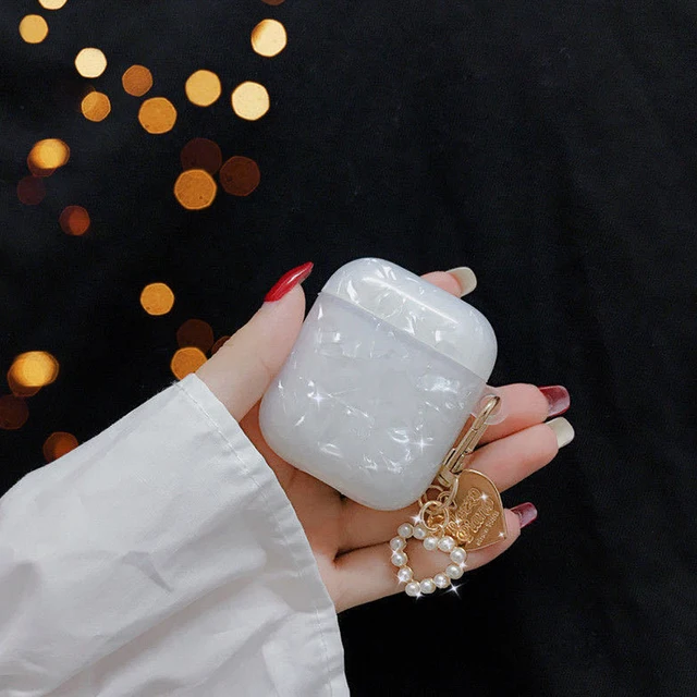 Luxury Girls Pearl Shell Case for Apple Airpods 1 2 3 Case for AirPods Pro Case with Keychain Earphone Accessories Headphone Box white for AirPods 12