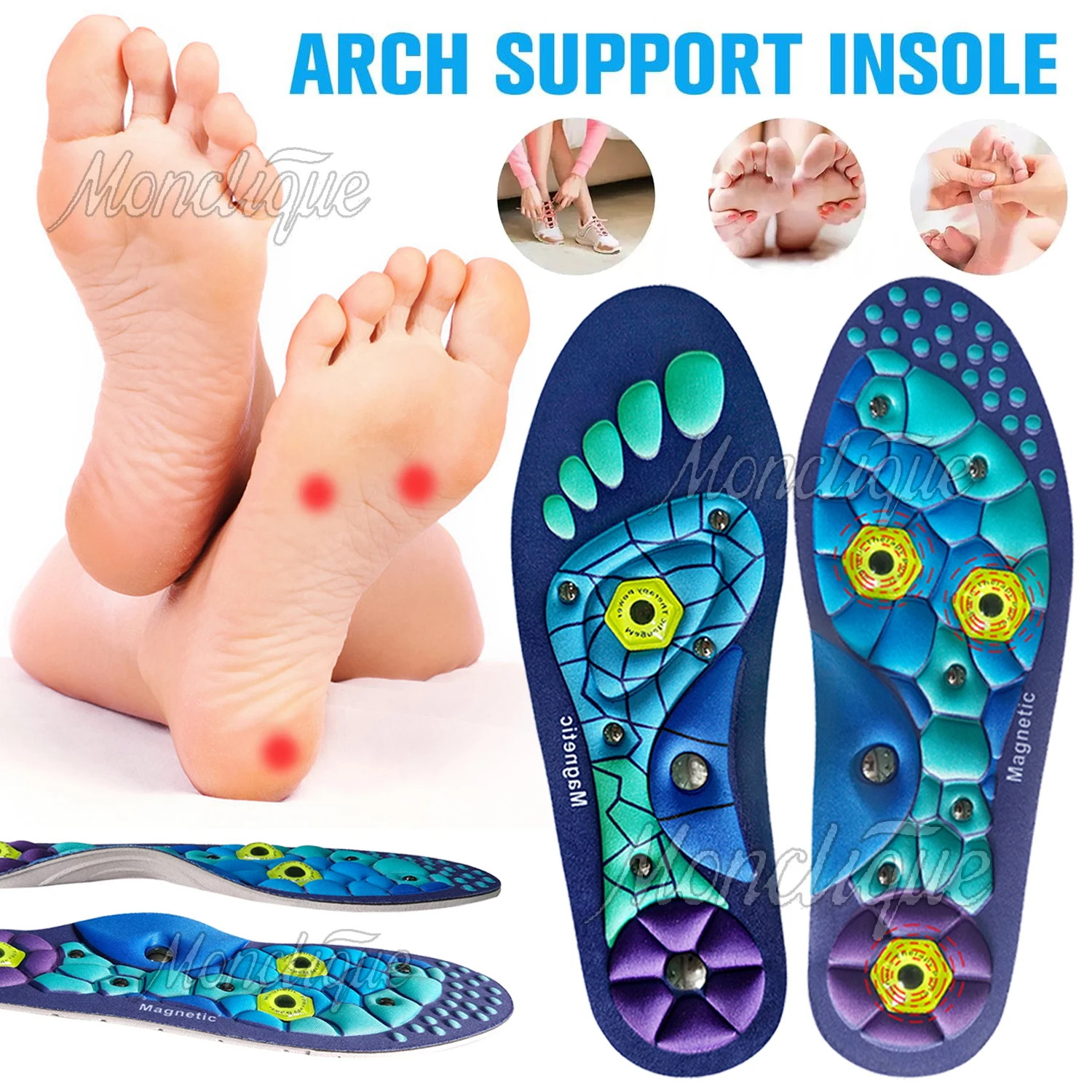 1 Pairs Magnetic Therapy Massage Insoles Arch Support Sports Insole Foot Health Care Shoe Pads for Relieve Fatigue Foot Training
