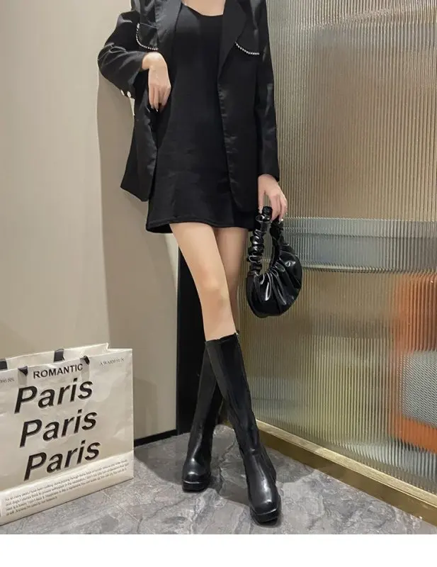 Winter High Boots Women Platform Leather 2024 Heels Elegant Knee High Boots Autumn Ladies Long Shoes Comfortable Designer New 44