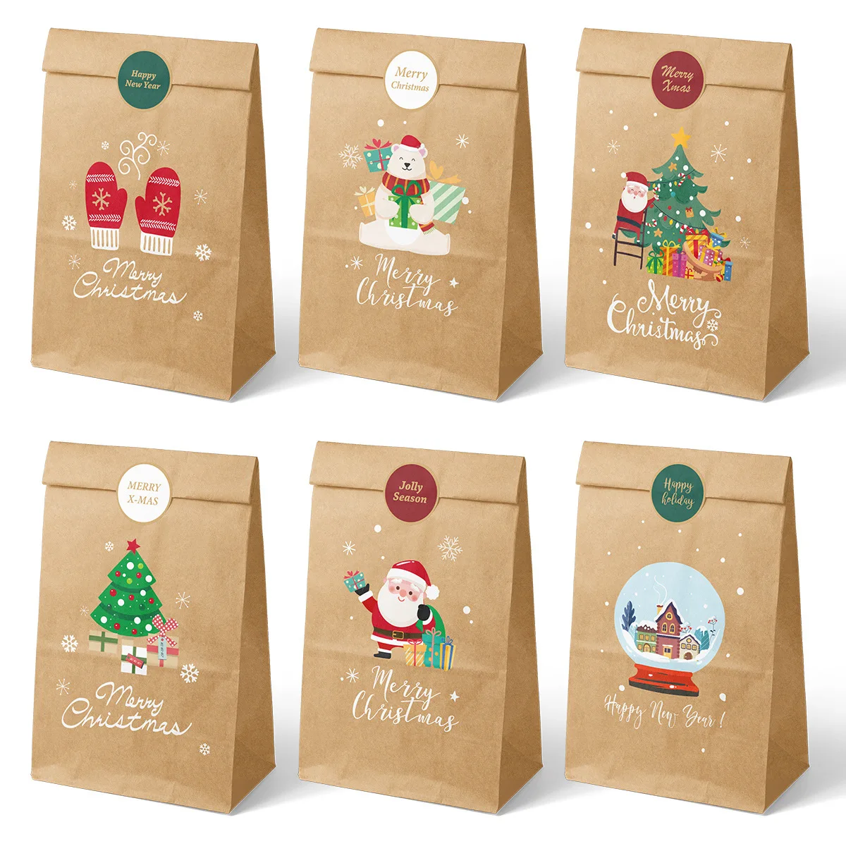 PINWATT Christmas Gift Bags Bulk - 12 Pack Assorted Sizes With Tissue Paper For Holiday Wrapping