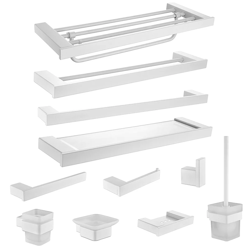 White Bathroom Accessories Hardware Set Toilet Paper Holder Towel Rack Robe Hook Soap Dish Rack