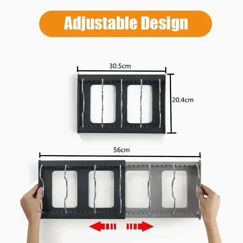 Expandable Stainless Steel Storage Rack Kitchen Cabinet Holder for Pan Pot Lid Cutting Board Drying Cookware Dish Rack Organizer 2