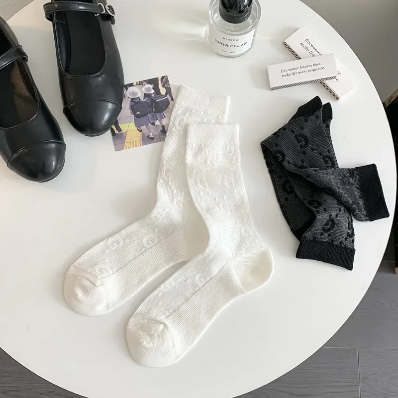 Women's Mid-length Socks Double Needle Thin Spring/Summer Breathable Short Socks Korean Edition