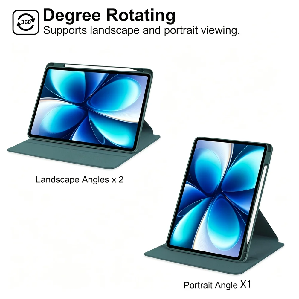Enhanced Rotating Tablet Cover with Smart Stand and Pencil Slot
