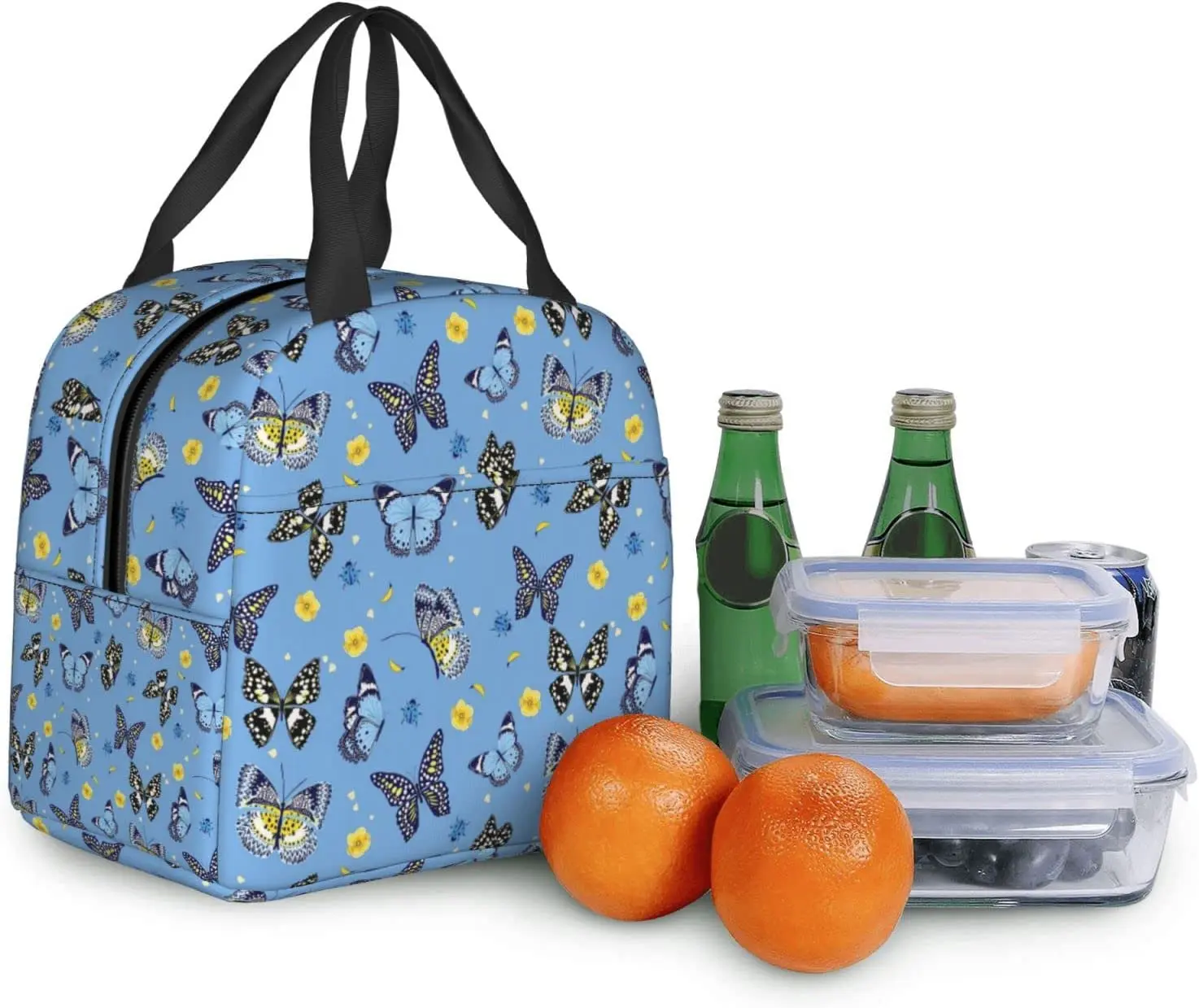Butterfly Flower Lunch Bag Insulated Reusable Lunch Box Thermal Tote Bag Container Cooler Bag for Women Men Travel Picnic Work