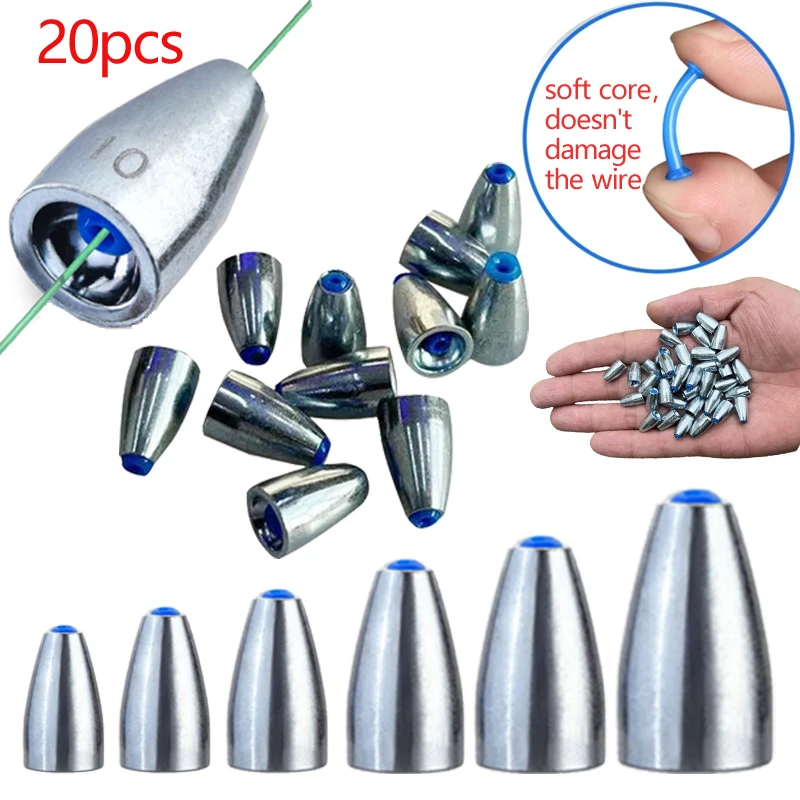 Plombs Bullet avec âme plastique 3.5g à 20g pour Texas Rig et Carolina Rig - Lot de 20