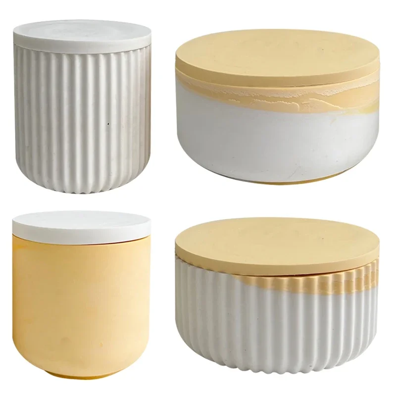 Concrete Flowerpot Mold DIY Candle Cup Silicone Molds Storage Boxes with Lids Molds Jars Bottles Gypsum Concrete Mold