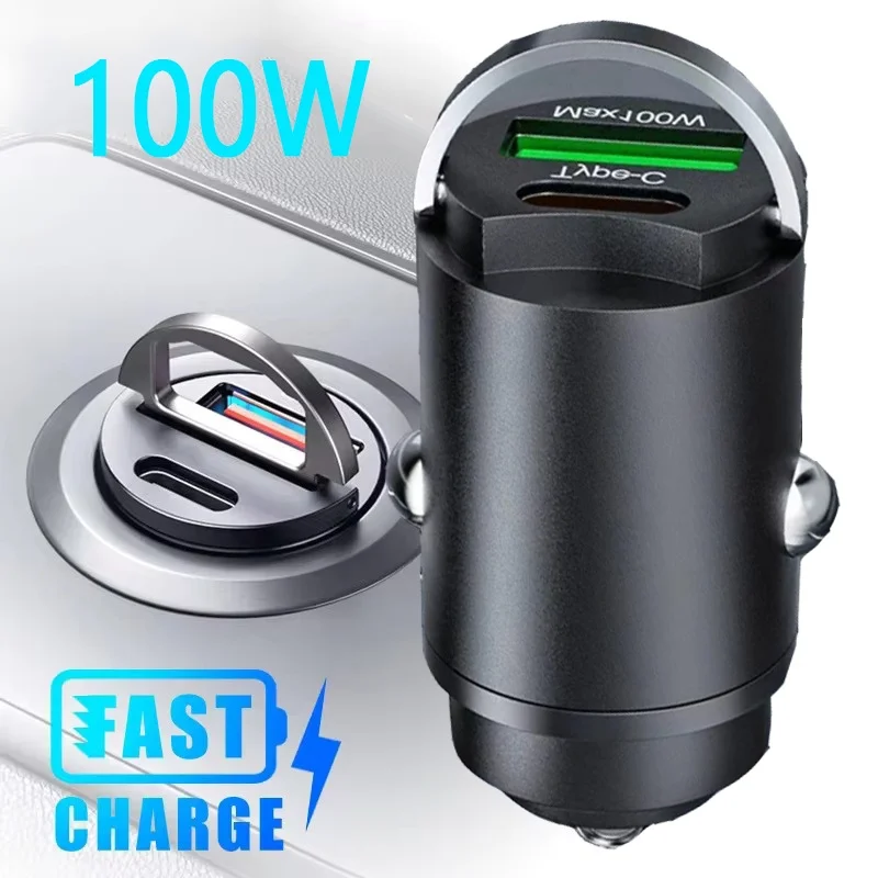 Caricabatterie da auto mini 100W QC 3.0 PD con ricarica rapida USB Type C per iPhone Samsung Xiaomi Huawei