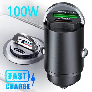 Caricabatterie da auto mini 100W QC 3.0 PD con ricarica rapida USB Type C per iPhone Samsung Xiaomi Huawei