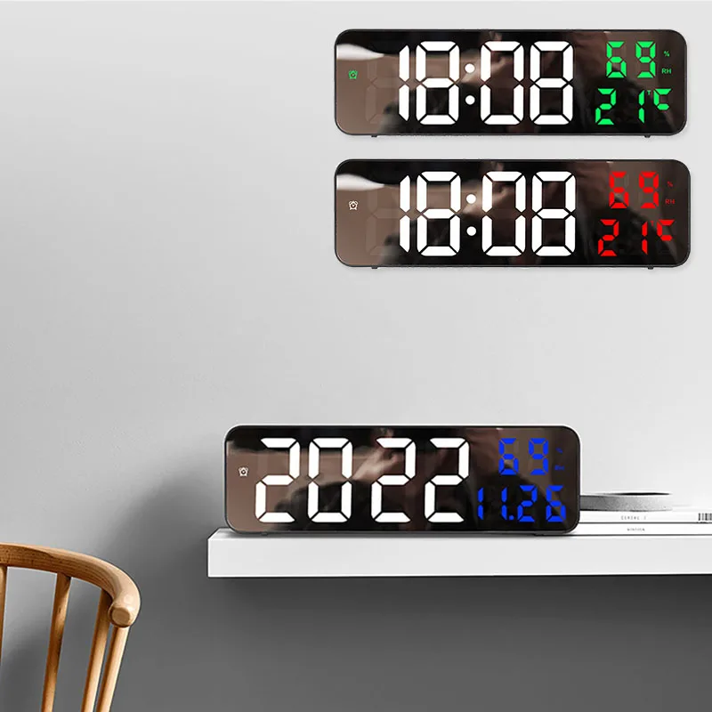 Reloj Led Digital Multifunción Pantalla Espejo Con Base