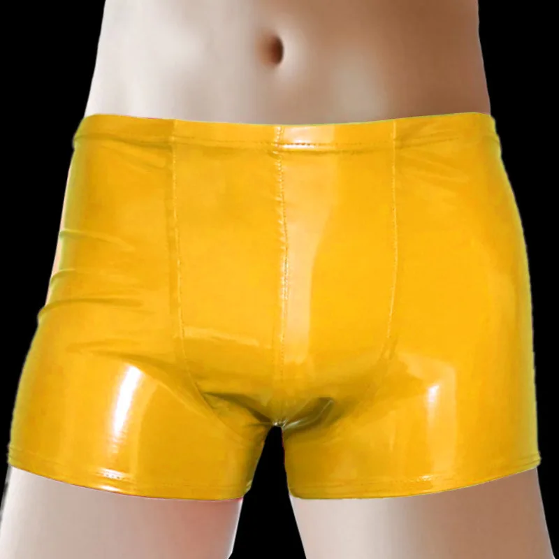 Men Sexy Glossy Faux Leather Shorts Casual Slim Tight Strecthy Underwear Stylish