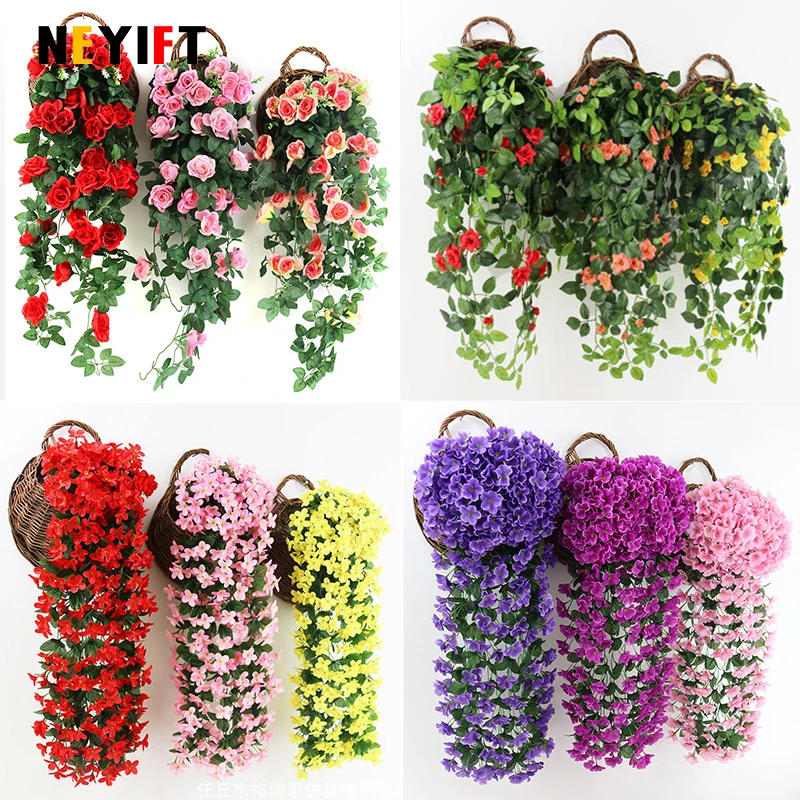 Vibrant Violet Vine Artificial Hanging Flower Arrangement for Home and Garden Decor