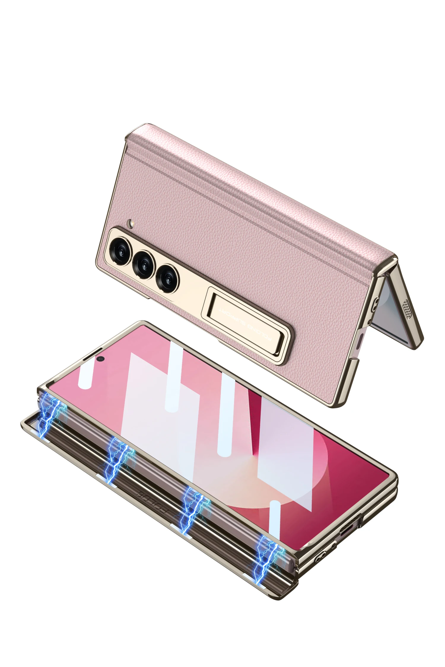 Luxury Plating Hinge Leather Case For Samsung Galaxy Z Fold 6 Magnetic Hinge Bra
