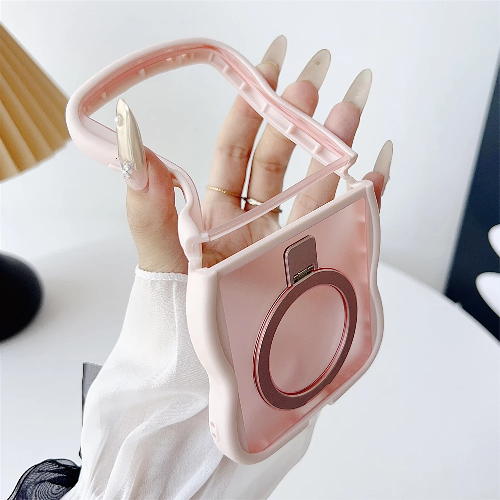 Curly Wave Magnetic Matte Shockproof Phone Case with Magsafe Bracket and Stand Holder