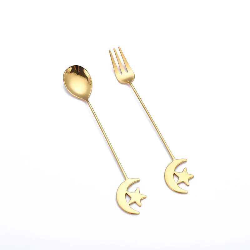 304 Stainless Steel Spoon Star Moon Spoons Forks Tableware Creative Coffee Mixing Spoon Dessert Spoons Fruit Fork Gift