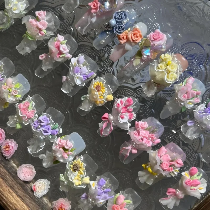 3D 네일 몰드 꽃다발 꽃, 실리콘 도구 아트 Y2k 장식