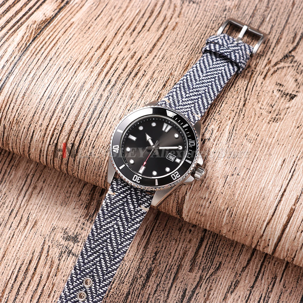 Vintage Genuine Leather and Tweed Nylon Quick Release Strap - Weave Bracelet