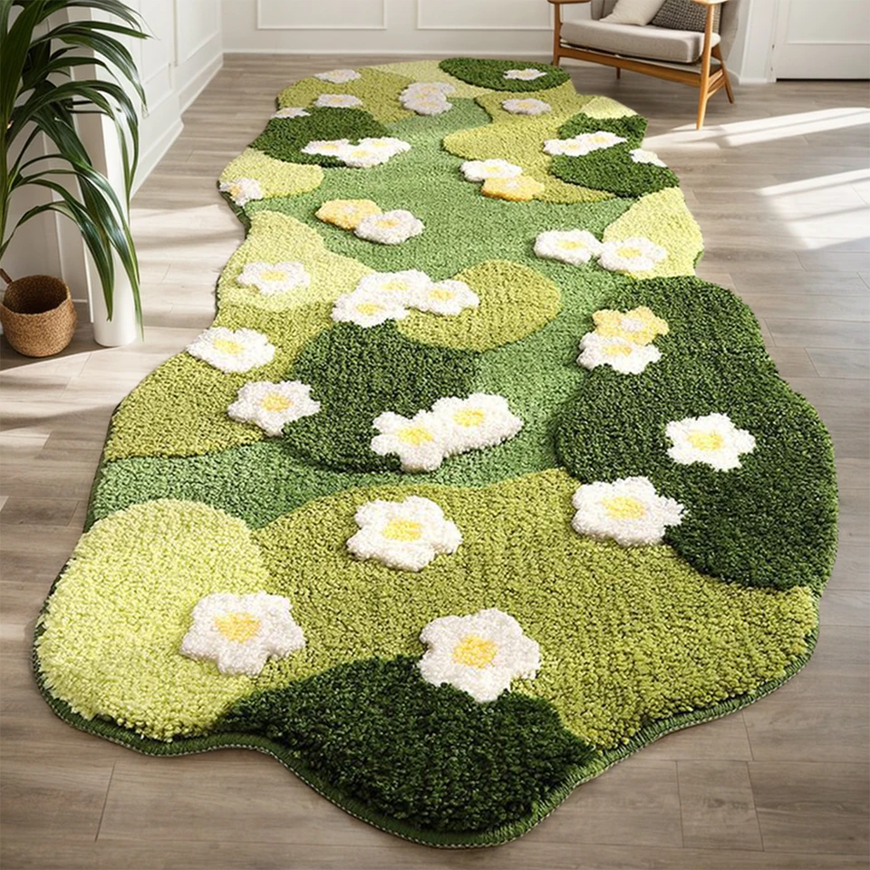 Plush Moss Green Forest Floor Mat Rug
