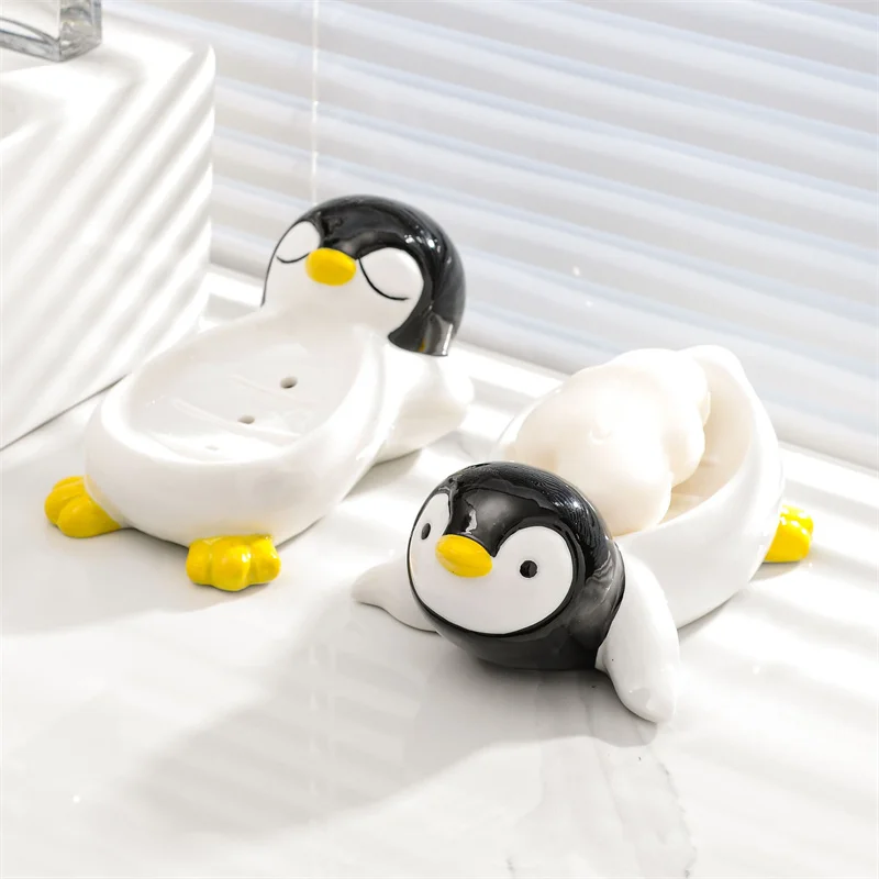 Cartoon Cute Drain Soap Box No Water Soap Box Wash basin Drainage Shelf Ceramic Soap Dish Household 4