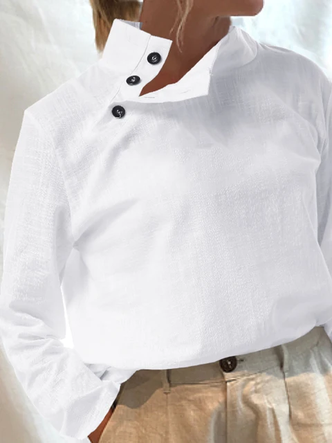 Celmia Women Short Sleeve Blusas 2022 Summer Cotton Linen Shirts Fashion Oversized Blouses Casual Loose Camisas Solid Tunic Tops White (Long Sleeve)