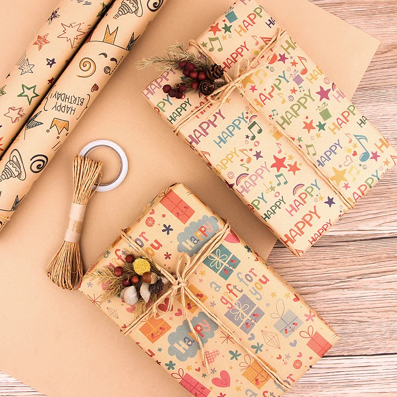 Birthday Wrapping Paper Set Festival Gift Wrap Papers,Ribbon Present Gift Wrapping Paper 6 Pcs Wrapping Paper Sheets