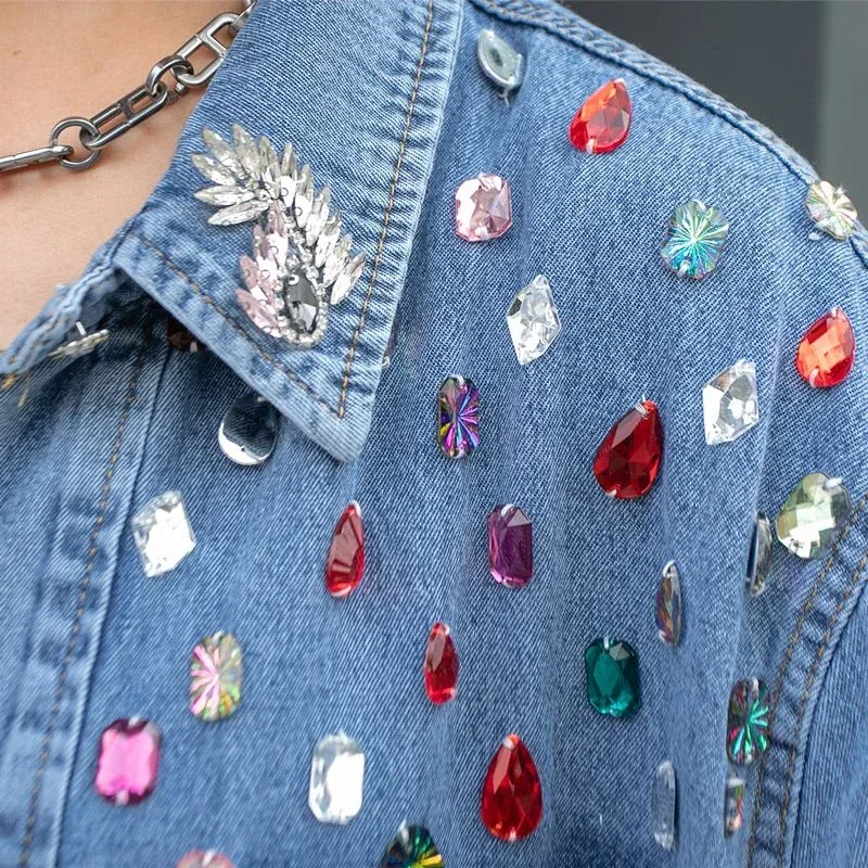 ラインストーン付きレディースデニムジャケット,きらびやかなライン