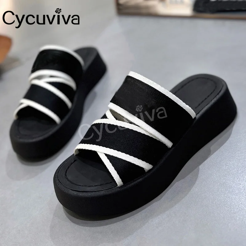 

Designer Summer Brand Wedge Heel Slides Platform Flat Slippers Women Open Toe High Heel Holiday Shoes For Woman Sandalias Mujer