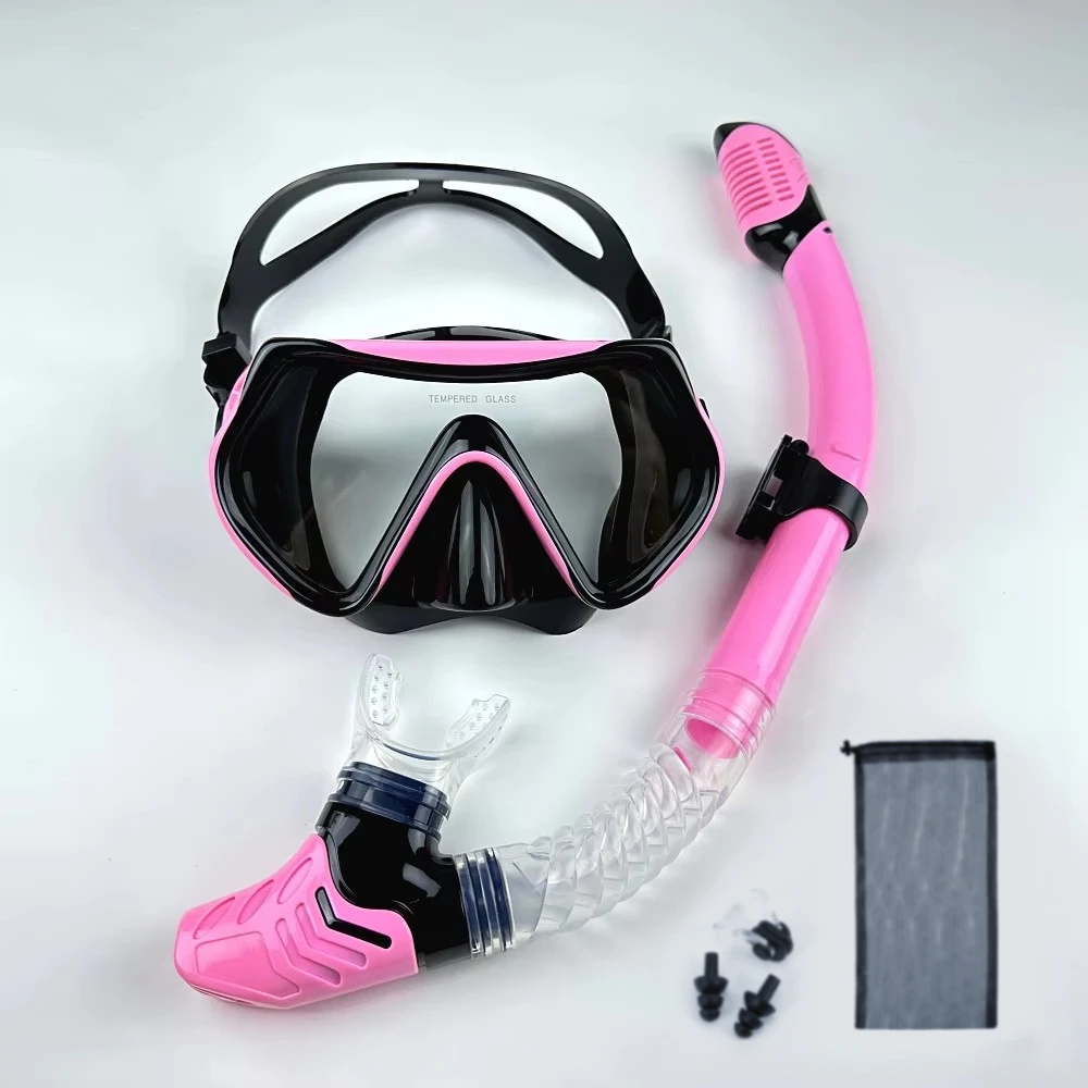 Single Lens Snorkeling Set Adult Snorkel Mask Breathing Tube Nose Clip Soft Skirt Scuba Gear