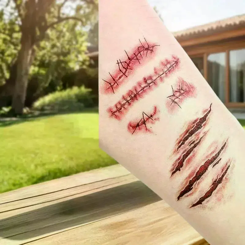 20 Sheets 3D Realistic Scar Tattoos - Waterproof Fake Bloody Wound Stickers For Halloween Cosplay Face & Body Makeup Adults​​