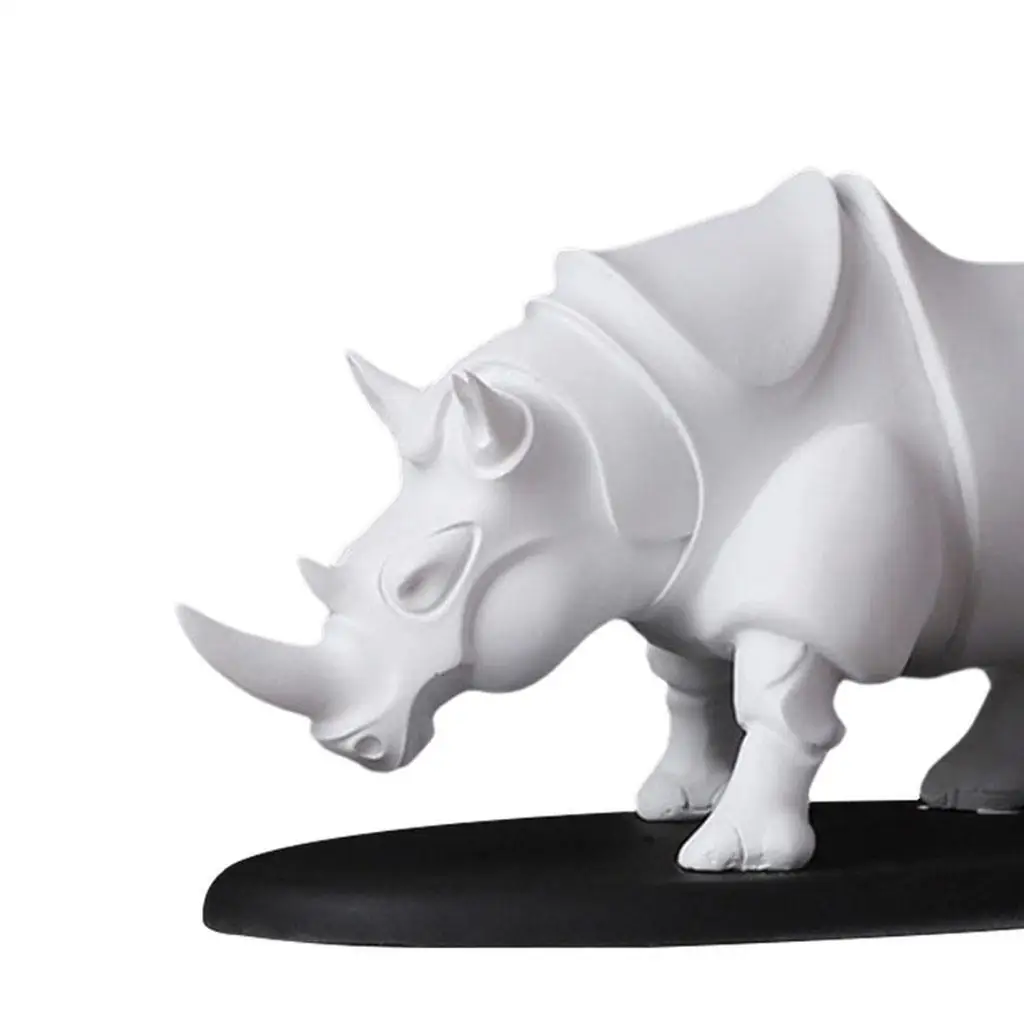 

Rhino Sculpture Animal Model Office Desk Ornament Christmas Decor Beige