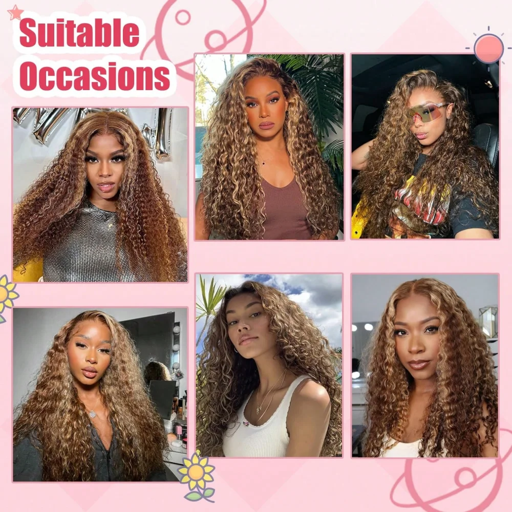 Highlight Deep Wave Lace Front Wig Human Hair 200% Density 13x4 HD Lace Frontal Wig Colored Ombre Honey Blonde for Women 6