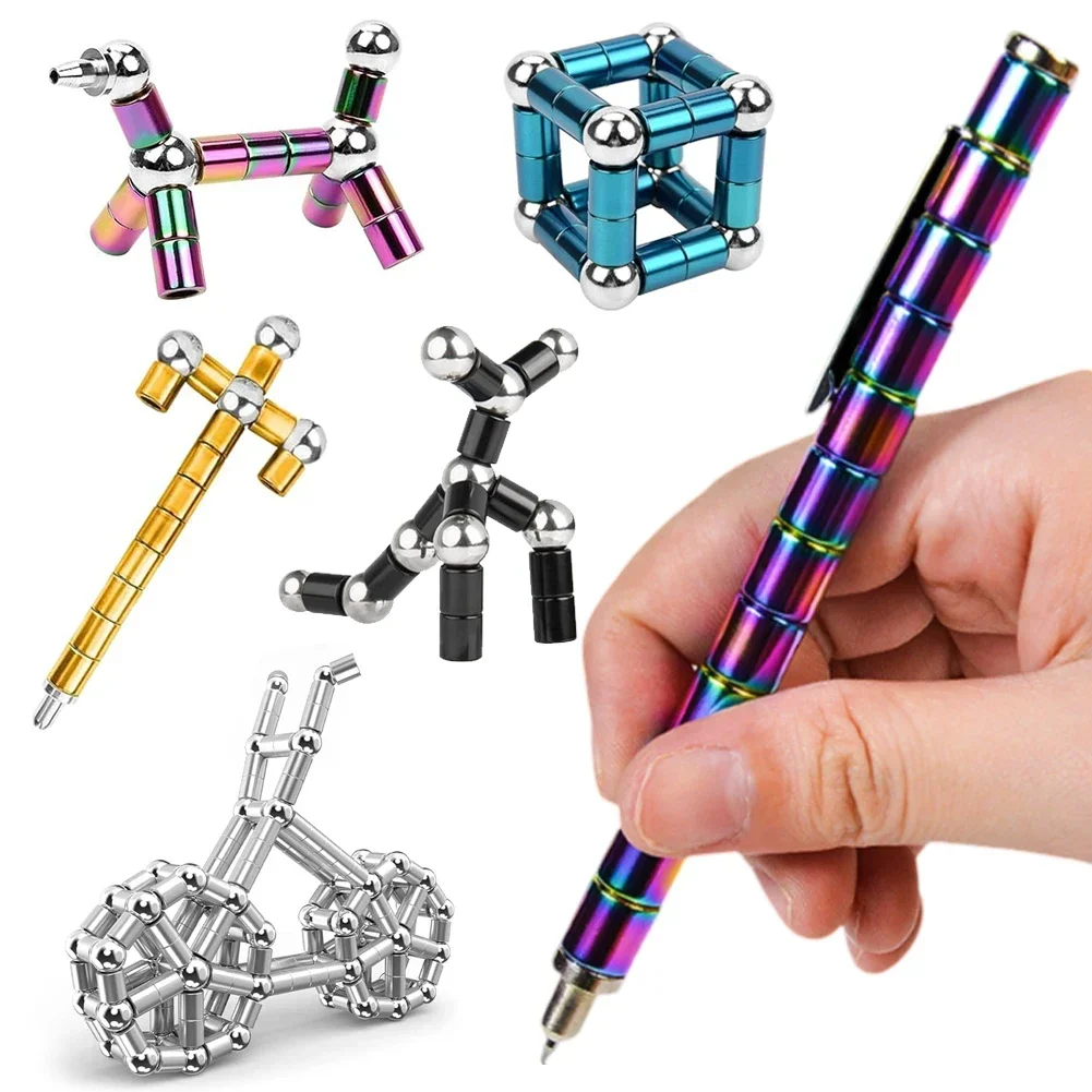 Multifunction Pen Magnetic Fidget Pen Metal Decompression Multifunctional Deformable Writing Stress Reliever Finger Spinning Gifts